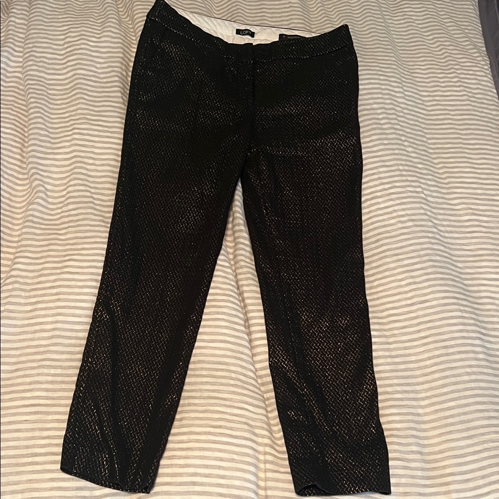 LOFT Gold Shimmer Black Cropped Pants